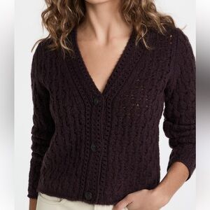 VINCE CROCHET KNIT BUTTON CARDIGAN
SWEATER PLUM WINE